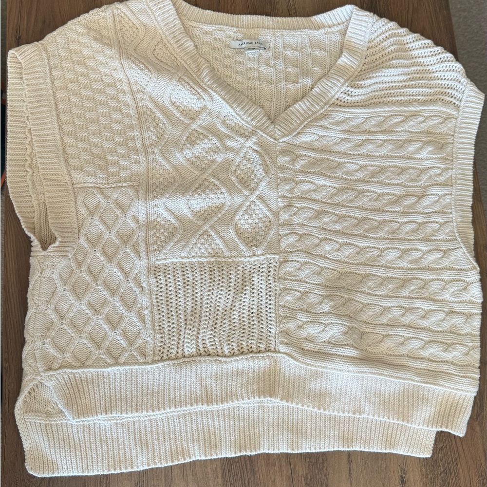 American Eagle Outfitters Cream V-Neck Sweater Vest